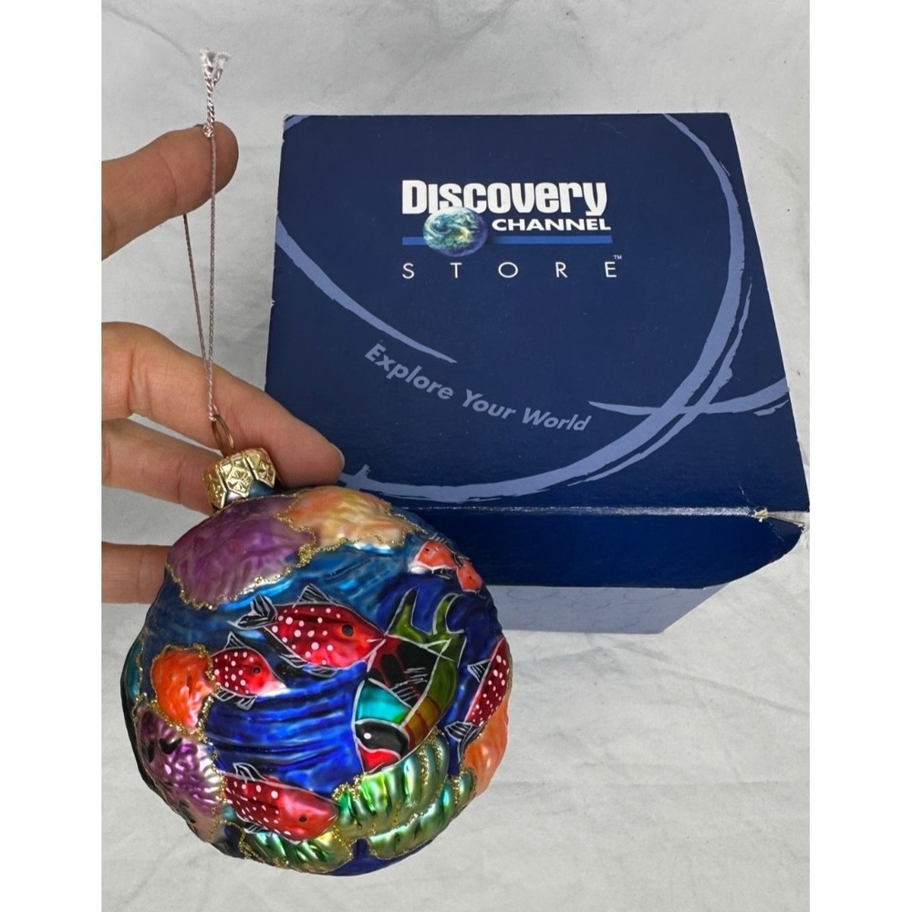 Discovery Channel Hand Blown Glass Christmas Ornament Fish Multicolor Ball